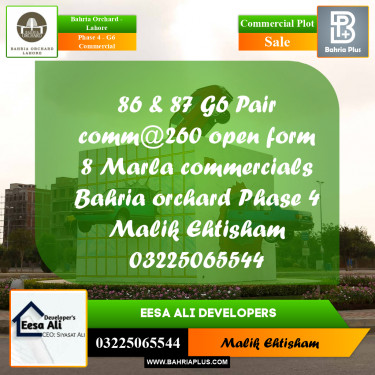 8 Marla Commercial Plot for Sale in Phase 4 - G6 Commercial -  Bahria Orchard, Lahore - (BP-271050)