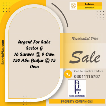 Residential Plot for Sale in Bahria Town, Lahore - (BP-271059)