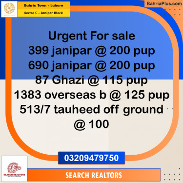 10 Marla Residential Plot for Sale in Sector C - Janiper Block -  Bahria Town, Lahore - (BP-271065)