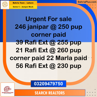 1 Kanal Residential Plot for Sale in Sector C - Janiper Block -  Bahria Town, Lahore - (BP-271067)