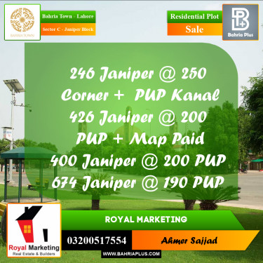 Residential Plot for Sale in Sector C - Janiper Block -  Bahria Town, Lahore - (BP-271130)