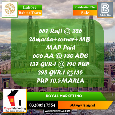 Residential Plot for Sale in Bahria Town, Lahore - (BP-271143)