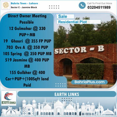 1 Kanal Residential Plot for Sale in Sector C - Jasmine Block -  Bahria Town, Lahore - (BP-271200)