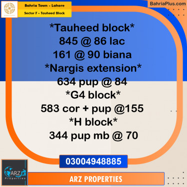 Residential Plot for Sale in Sector F - Tauheed Block -  Bahria Town, Lahore - (BP-271217)