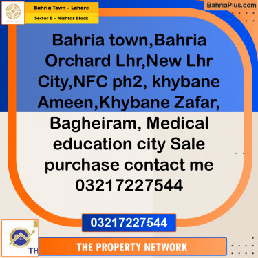 5 Marla Residential Plot for Sale in Sector E - Nishtar Block -  Bahria Town, Lahore - (BP-271245)