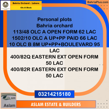 5 Marla Residential Plot for Sale in OLC-A Block -  Bahria Orchard, Lahore - (BP-271298)