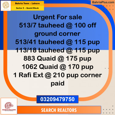 10 Marla Residential Plot for Sale in Sector E - Quaid Block -  Bahria Town, Lahore - (BP-271322)