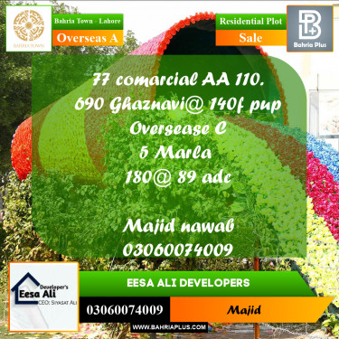 Residential Plot for Sale in Overseas A -  Bahria Town, Lahore - (BP-271418)