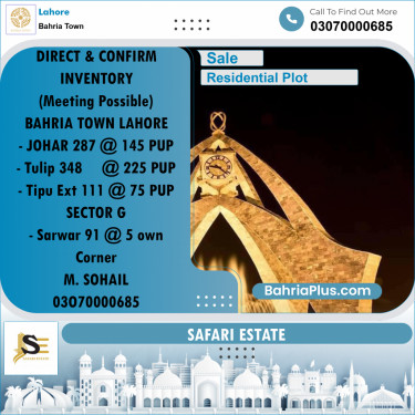 Residential Plot for Sale in Bahria Town, Lahore - (BP-271419)