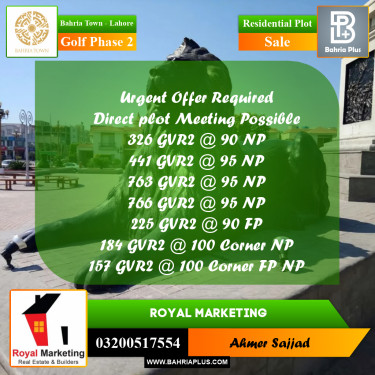 Residential Plot for Sale in Golf Phase 2 -  Bahria Town, Lahore - (BP-271561)