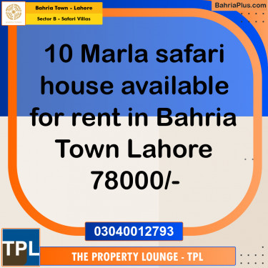 10 Marla Residential House for Rent in Sector B - Safari Villas -  Bahria Town, Lahore - (BP-271563)