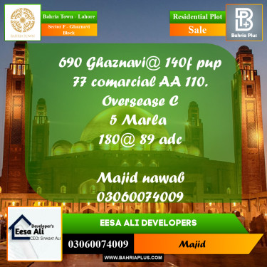Residential Plot for Sale in Sector F - Ghaznavi Block -  Bahria Town, Lahore - (BP-271589)