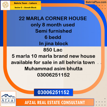 1 Kanal Residential House for Sale in Sector E - Jinnah Block -  Bahria Town, Lahore - (BP-271610)
