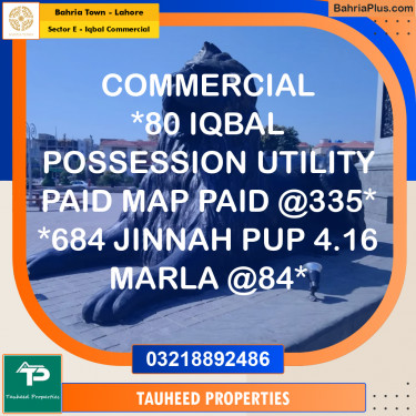 5 Marla Commercial Plot for Sale in Sector E - Iqbal Commercial -  Bahria Town, Lahore - (BP-271621)