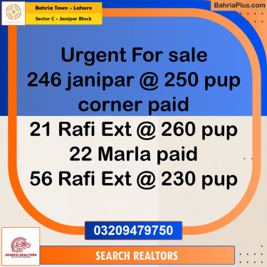 1 Kanal Residential Plot for Sale in Sector C - Janiper Block -  Bahria Town, Lahore - (BP-271650)