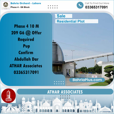 10 Marla Residential Plot for Sale in Phase 4 - G6 Block -  Bahria Orchard, Lahore - (BP-271700)