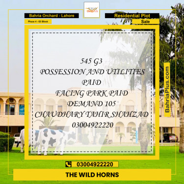 10 Marla Residential Plot for Sale in Phase 4 - G3 Block -  Bahria Orchard, Lahore - (BP-271725)
