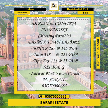 Residential Plot for Sale in Bahria Town, Lahore - (BP-271790)