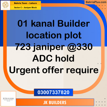 20 Marla Residential Plot for Sale in Sector C - Janiper Block -  Bahria Town, Lahore - (BP-271813)