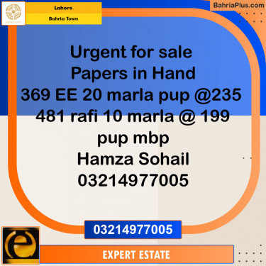 1 Kanal Residential Plot for Sale in Bahria Town, Lahore - (BP-271825)