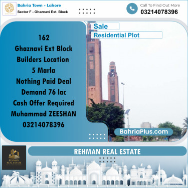 5 Marla Residential Plot for Sale in Sector F - Ghaznavi Ext. Block -  Bahria Town, Lahore - (BP-271860)