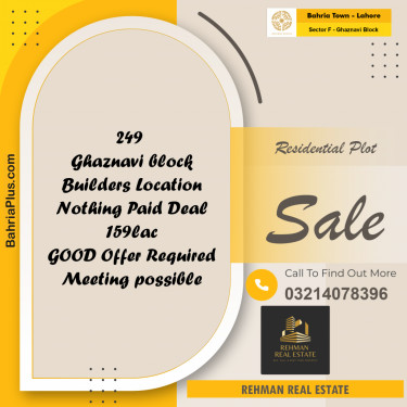10 Marla Residential Plot for Sale in Sector F - Ghaznavi Block -  Bahria Town, Lahore - (BP-271861)