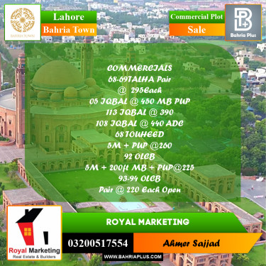 Commercial Plot for Sale in Bahria Town, Lahore - (BP-271880)