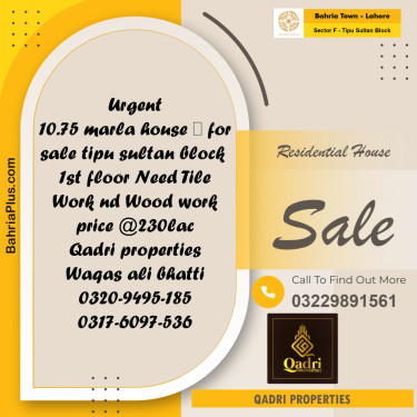 10.75 Marla Residential House for Sale in Sector F - Tipu Sultan Block -  Bahria Town, Lahore - (BP-271890)