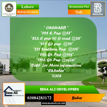 Residential Plot for Sale in Bahria Orchard, Lahore - (BP-271912)