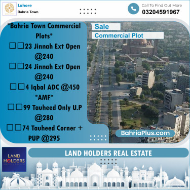 Commercial Plot for Sale in Bahria Town, Lahore - (BP-271955)