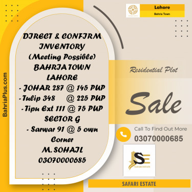Residential Plot for Sale in Bahria Town, Lahore - (BP-271964)