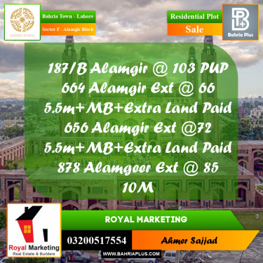 Residential Plot for Sale in Sector F - Alamgir Block -  Bahria Town, Lahore - (BP-272054)