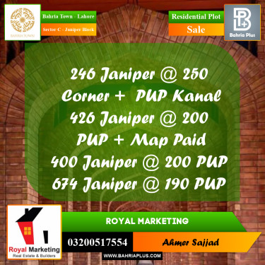 Residential Plot for Sale in Sector C - Janiper Block -  Bahria Town, Lahore - (BP-272075)