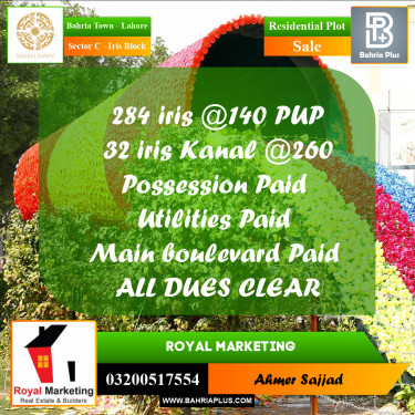 Residential Plot for Sale in Sector C - Iris Block -  Bahria Town, Lahore - (BP-272085)