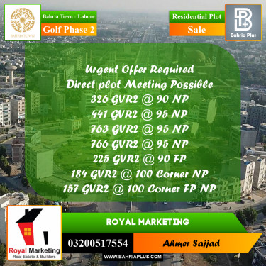 10 Marla Residential Plot for Sale in Golf Phase 2 -  Bahria Town, Lahore - (BP-272140)