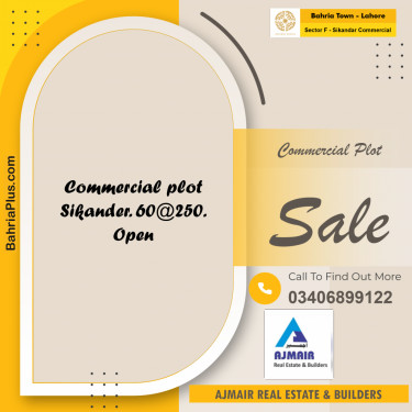 5 Marla Commercial Plot for Sale in Sector F - Sikandar Commercial -  Bahria Town, Lahore - (BP-272147)