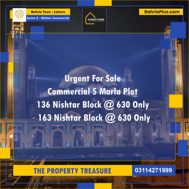 5 Marla Commercial Plot for Sale in Sector E - Nishtar Commercial -  Bahria Town, Lahore - (BP-272161)