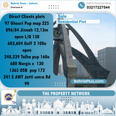 10 Marla Residential Plot for Sale in Overseas A -  Bahria Town, Lahore - (BP-272175)