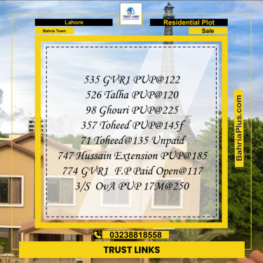 Residential Plot for Sale in Bahria Town, Lahore - (BP-272204)