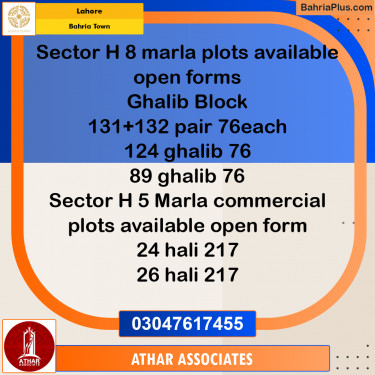 8 Marla Residential Plot for Sale in Bahria Town, Lahore - (BP-272231)