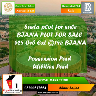 Residential Plot for Sale in Overseas B Ext -  Bahria Town, Lahore - (BP-272233)
