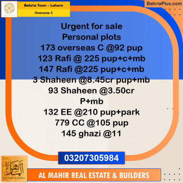 5 Marla Residential Plot for Sale in Overseas C -  Bahria Town, Lahore - (BP-272345)