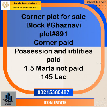 1.5 Marla Residential Plot for Sale in Sector F - Ghaznavi Block -  Bahria Town, Lahore - (BP-272379)