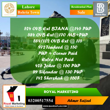 Residential Plot for Sale in Bahria Town, Lahore - (BP-272392)