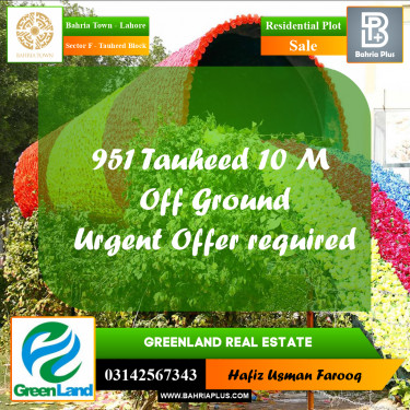 10 Marla Residential Plot for Sale in Sector F - Tauheed Block -  Bahria Town, Lahore - (BP-272409)