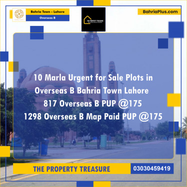 10 Marla Residential Plot for Sale in Overseas B -  Bahria Town, Lahore - (BP-272421)
