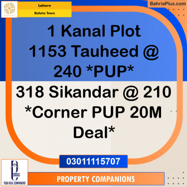 Residential Plot for Sale in Bahria Town, Lahore - (BP-272475)