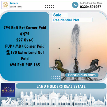 Residential Plot for Sale in Bahria Town, Lahore - (BP-272493)