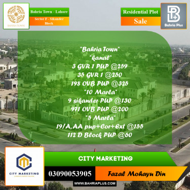 5 Marla Residential Plot for Sale in Sector F - Sikander Block -  Bahria Town, Lahore - (BP-272503)