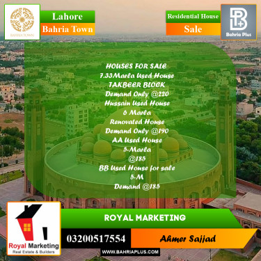 Residential House for Sale in Bahria Town, Lahore - (BP-272531)